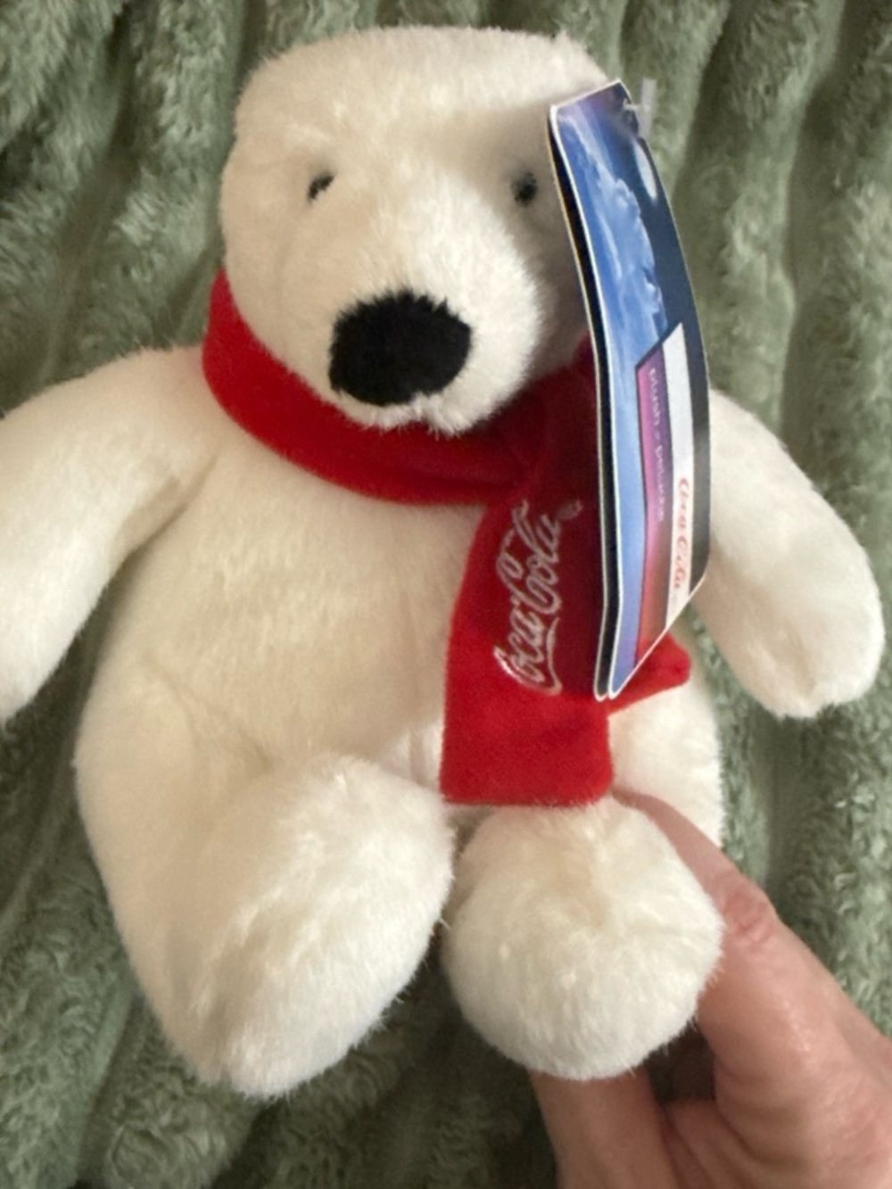 Coca-Cola White Polar Bear Plush with Red Scarf and Tag